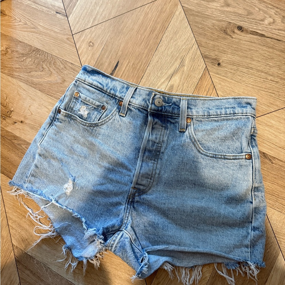 Levi's Light Blue Distressed Denim Jean Shorts